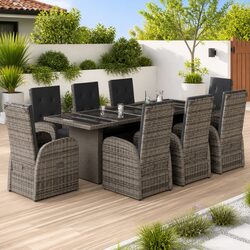 Sturdy 9 Piece Garden Dining Set with Cushions in Grey