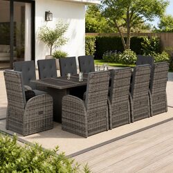 Sturdy Grey Poly Rattan 11-Piece Garden Dining Set