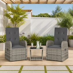 Premium 3 Piece Grey Poly Rattan Garden Dining Set
