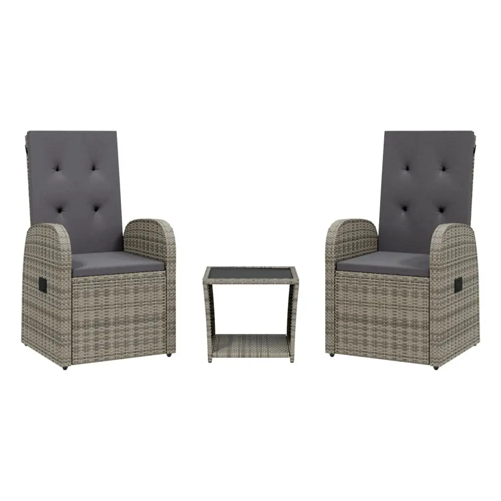 Garden Dining Set PE Rattan 3 Piece Grey Outdoor Furniture Patio Table Chairs