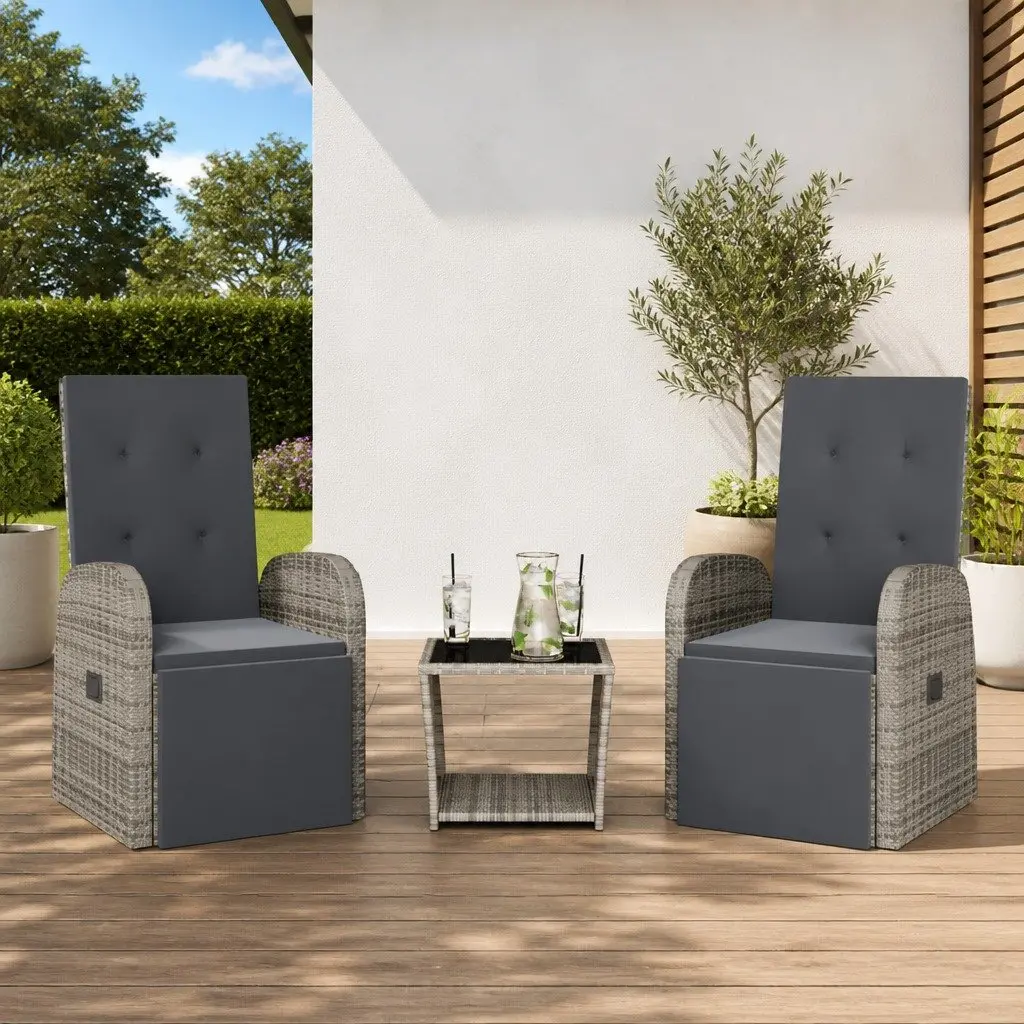 3 Piece Outdoor Dining Set with Adjustable Backrest
