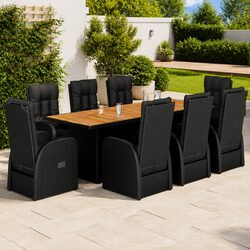 9-Piece Black Poly Rattan Outdoor Dining Set
