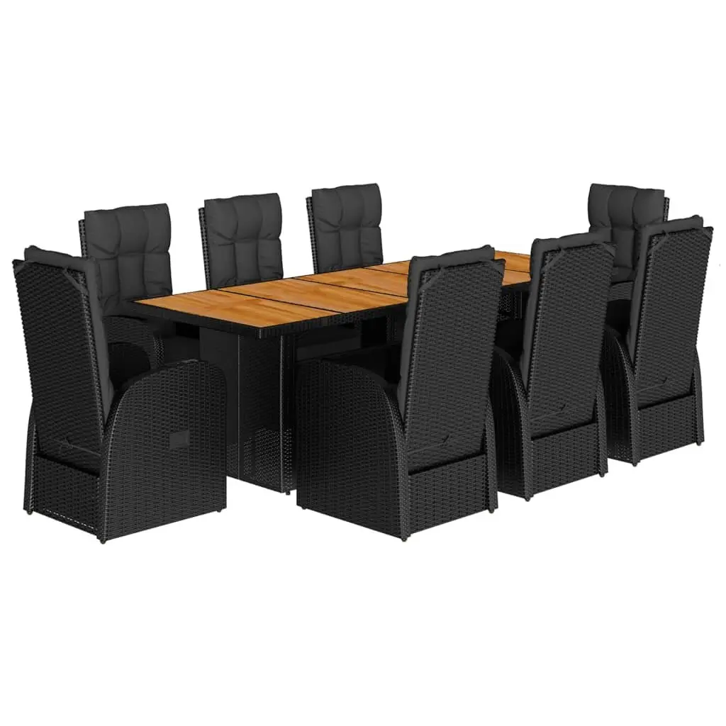 9-Piece Black Poly Rattan Outdoor Dining Set