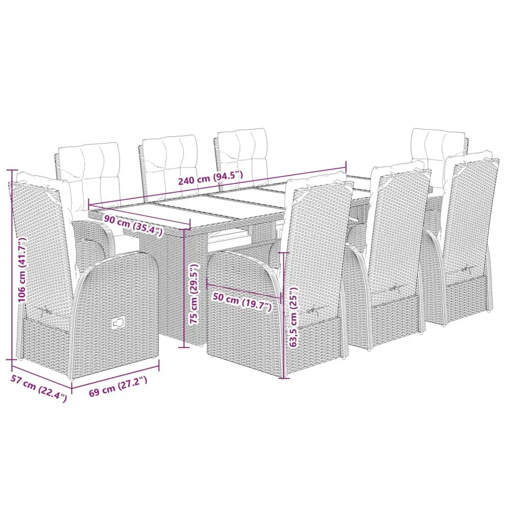9-Piece Black Poly Rattan Outdoor Dining Set