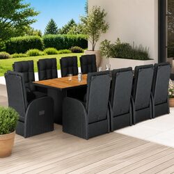 Premium 11 Piece Black Poly Rattan Garden Dining Set