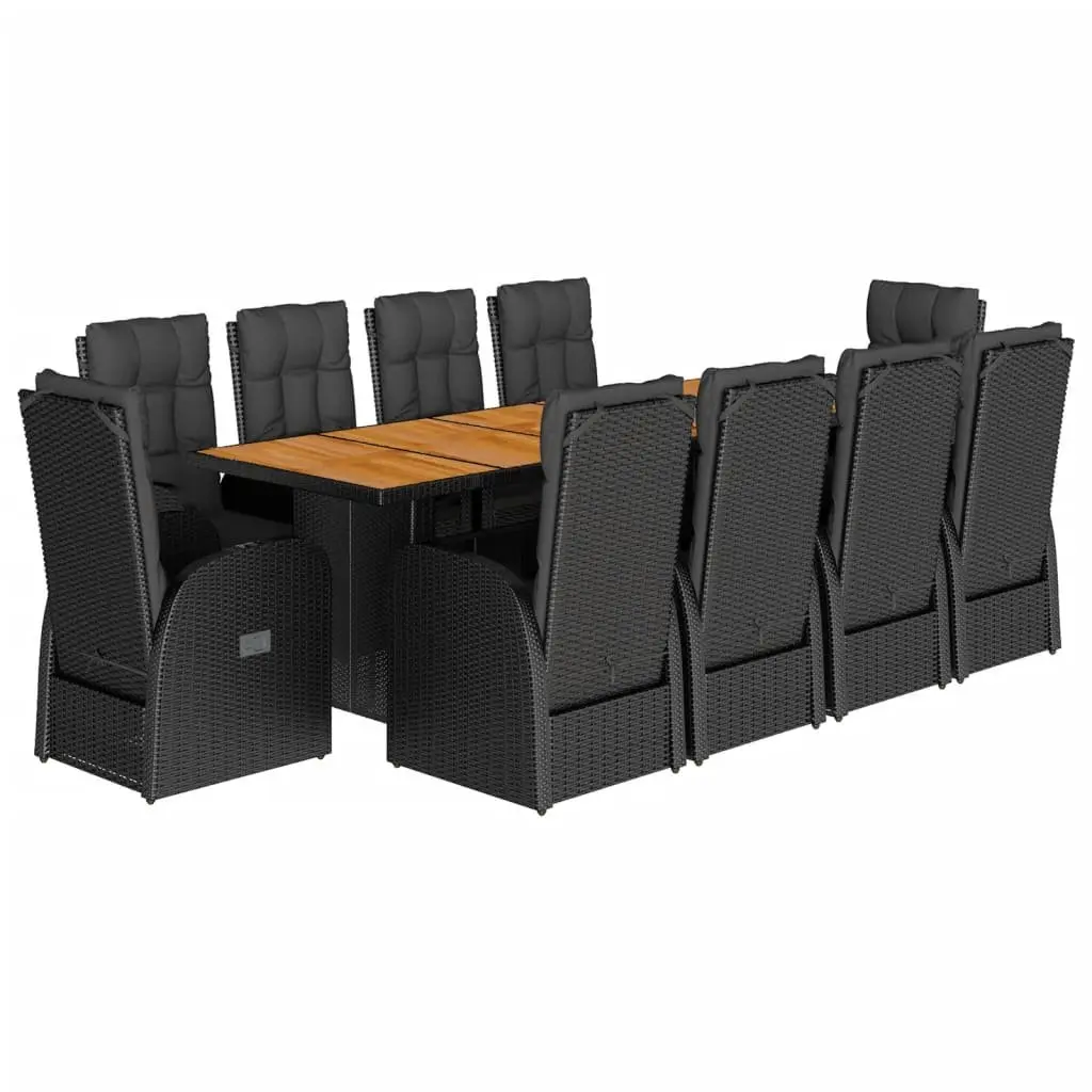 11 Piece Black Poly Rattan Garden Dining Set