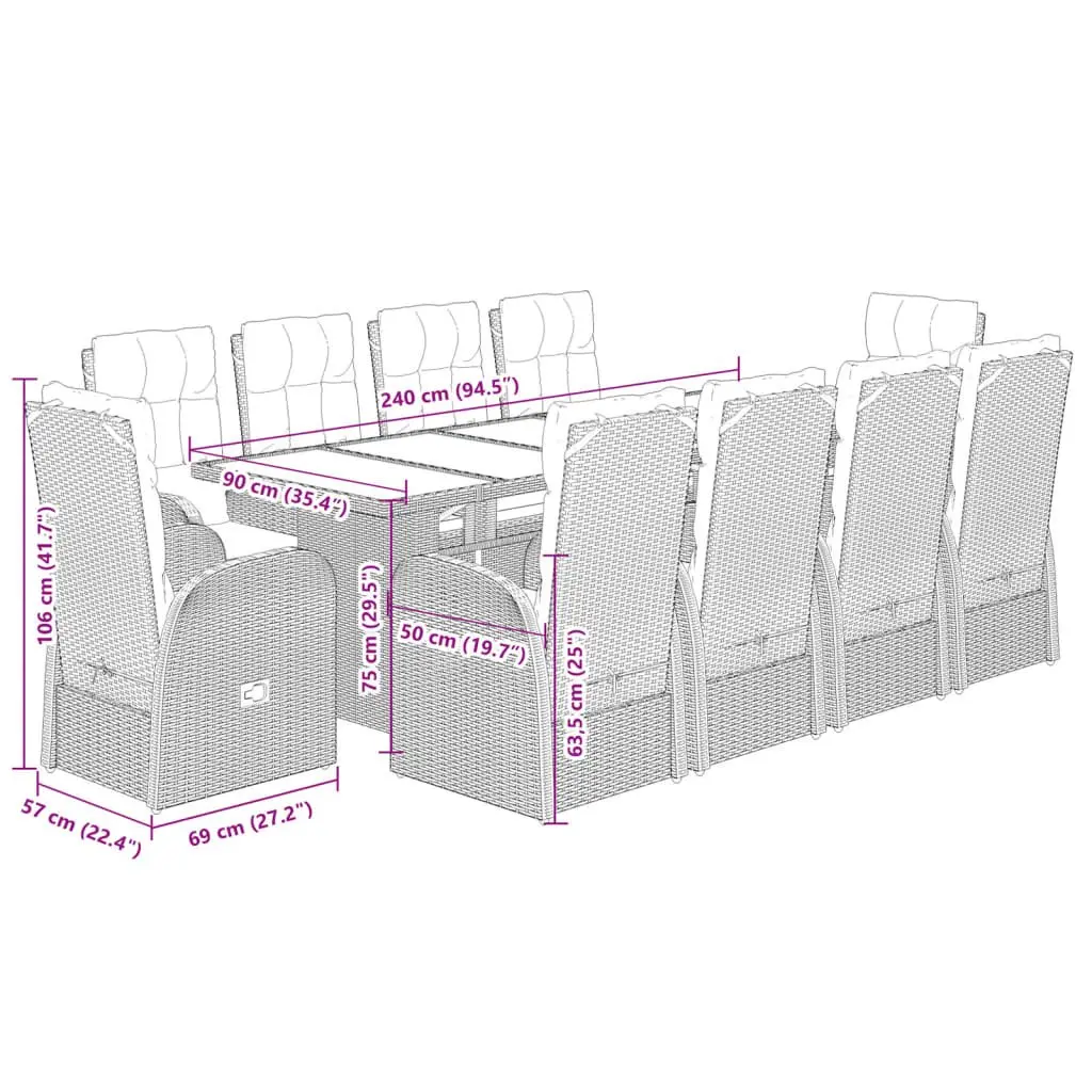 11 Piece Black Poly Rattan Garden Dining Set