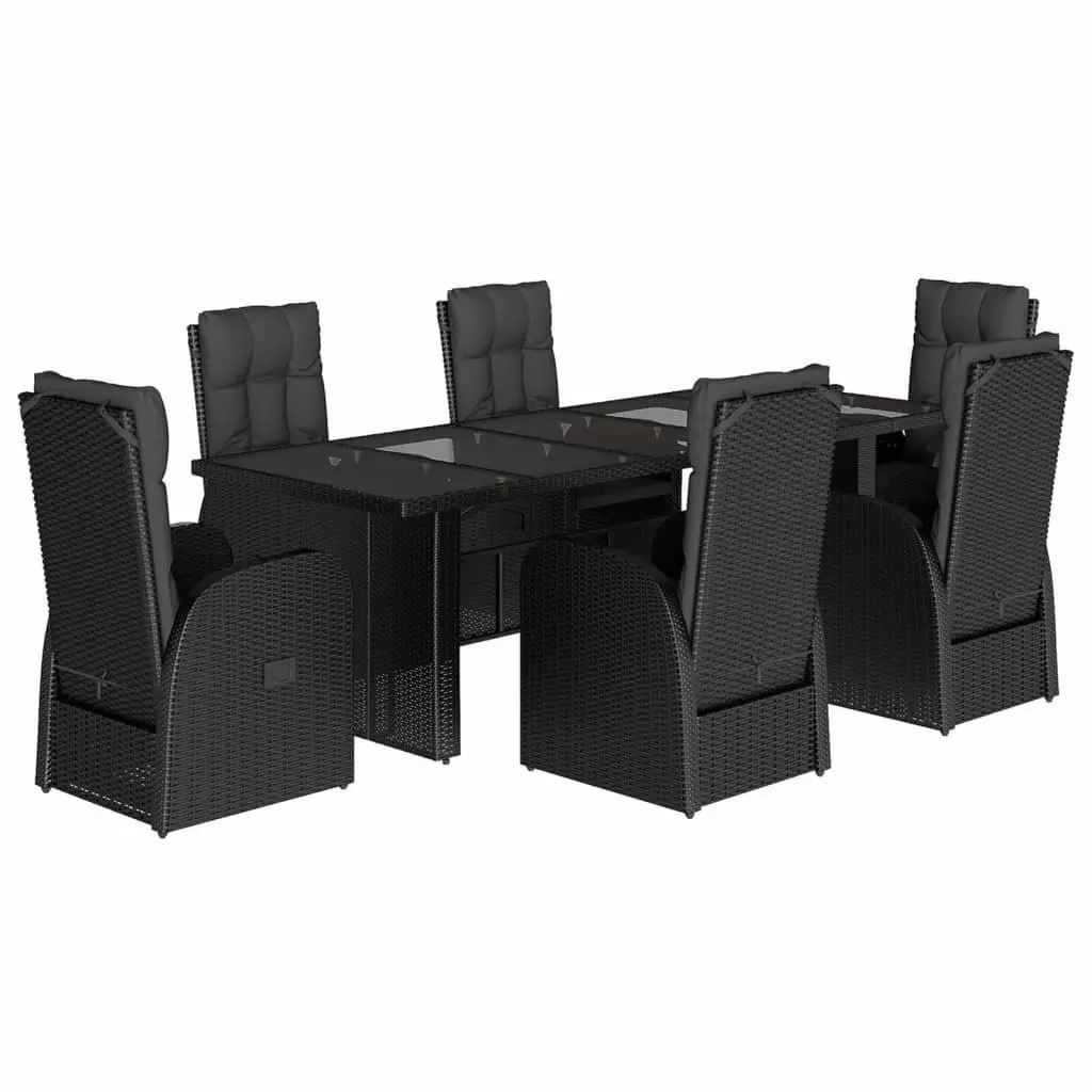 Outdoor Dining Set PE Rattan 7 Piece Black with Cushions