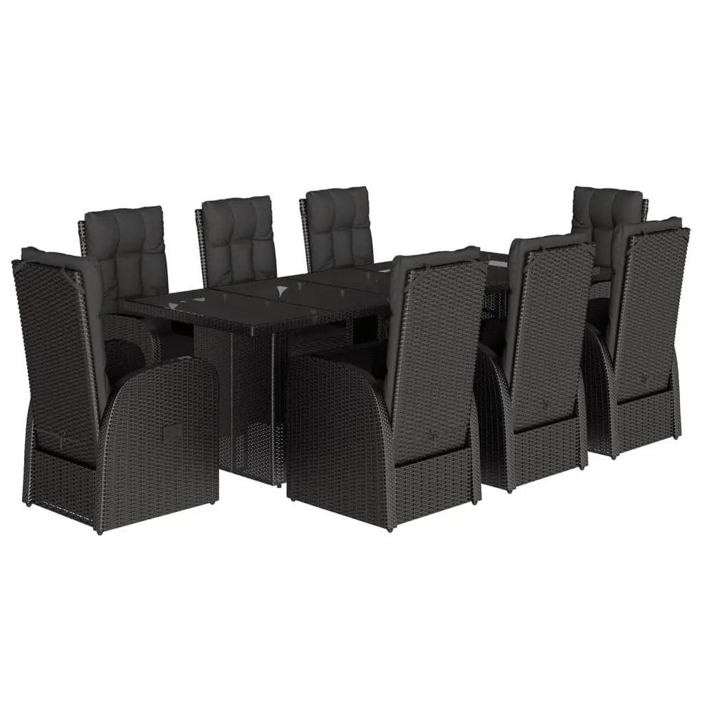 Garden Dining Set PE Rattan 9 Piece Black Outdoor Furniture Patio Table Chairs