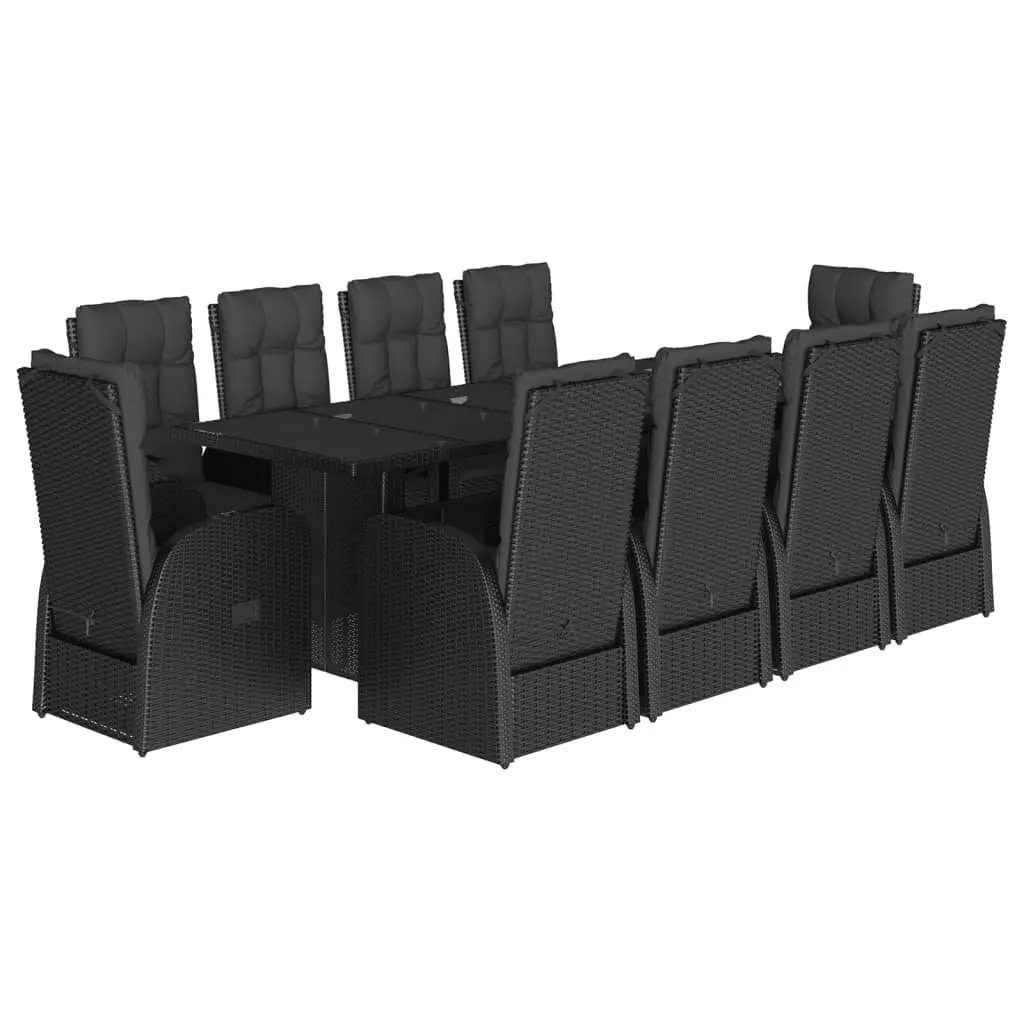 Black Poly Rattan 11-Piece Garden Dining Set with Cushions