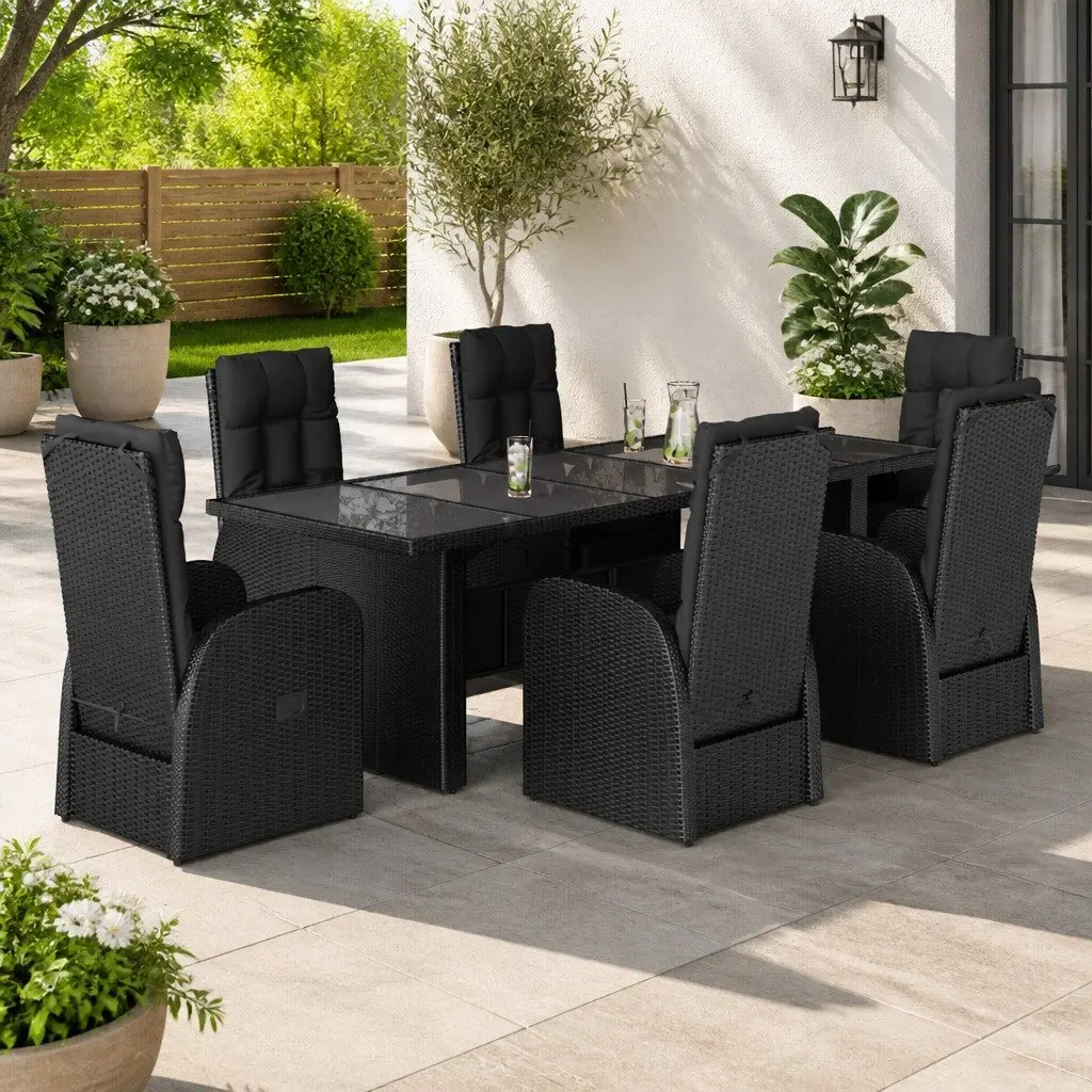 7 Piece Garden Dining Set with Cushioned Chairs