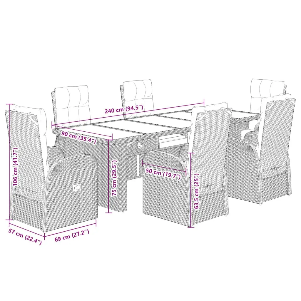 7 Piece Garden Dining Set with Cushioned Chairs