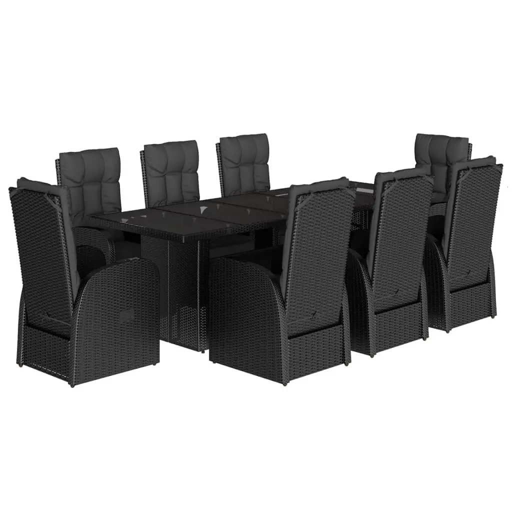 9 Piece Outdoor Garden Dining Set PE Rattan Patio Furniture Black