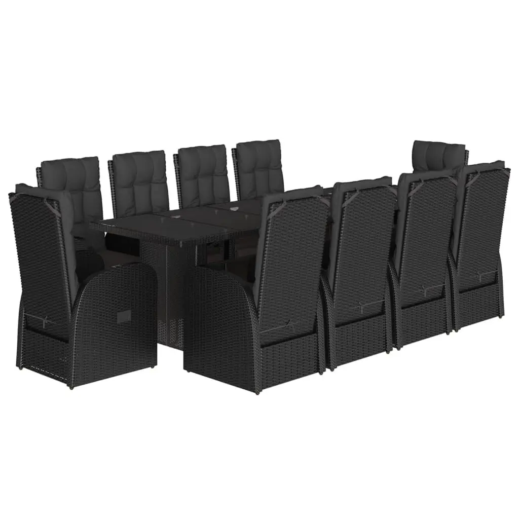 11-Piece Black Poly Rattan Garden Dining Set