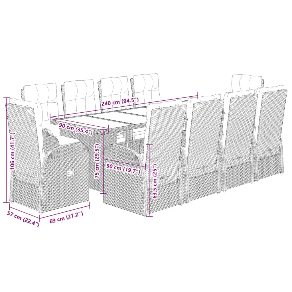 11-Piece Black Poly Rattan Garden Dining Set