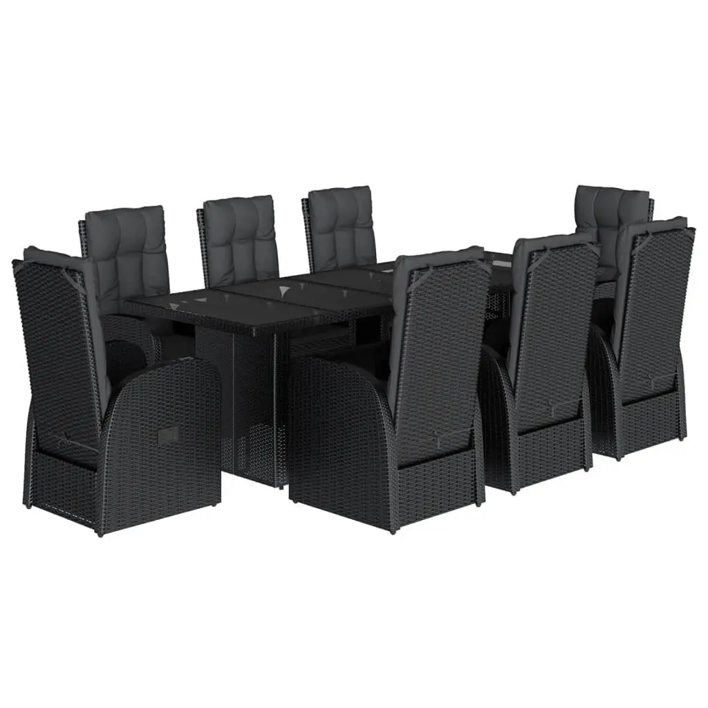 Garden Dining Set PE Rattan 9 Piece Outdoor Furniture Black with Cushions