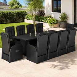 Premium 11 Piece Garden Dining Set with Black Poly Rattan