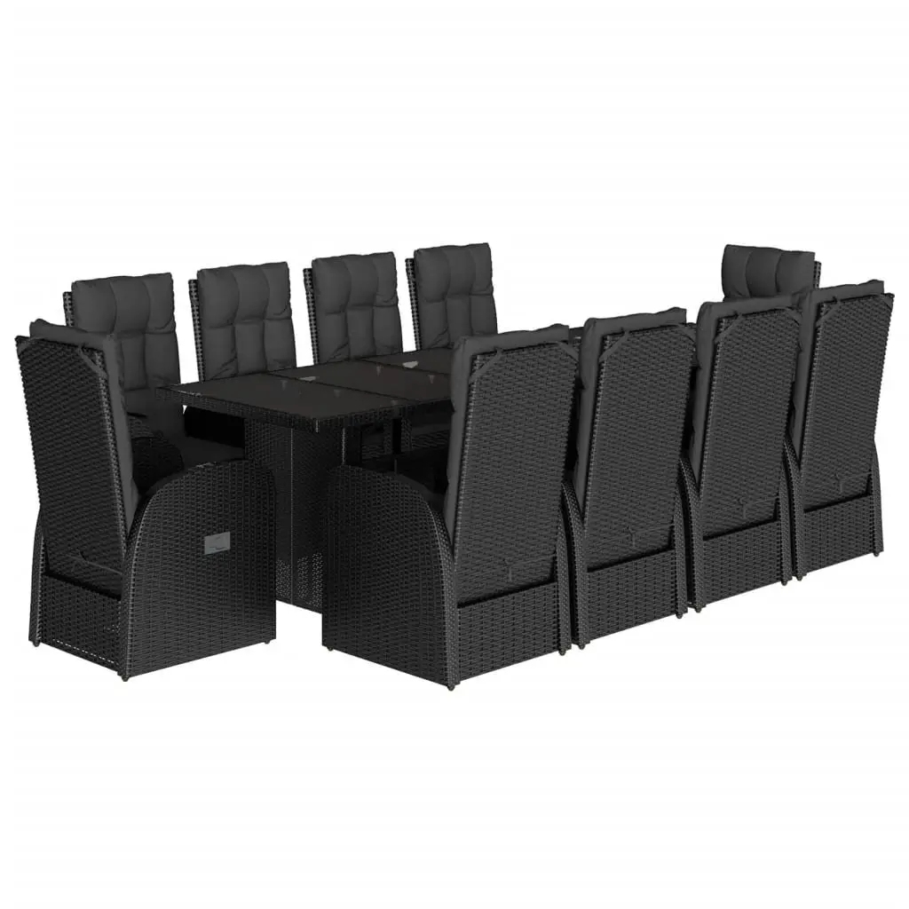 11 Piece Garden Dining Set with Black Poly Rattan