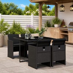 Durable 5 Piece Black Rattan Garden Dining Set