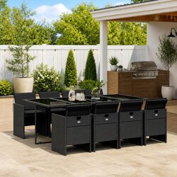 Durable 9 Piece Black Outdoor Dining Set with Rattan Chairs