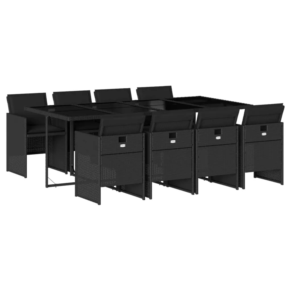 9 Piece Outdoor Dining Set PE Rattan Black Table Chairs Patio Furniture