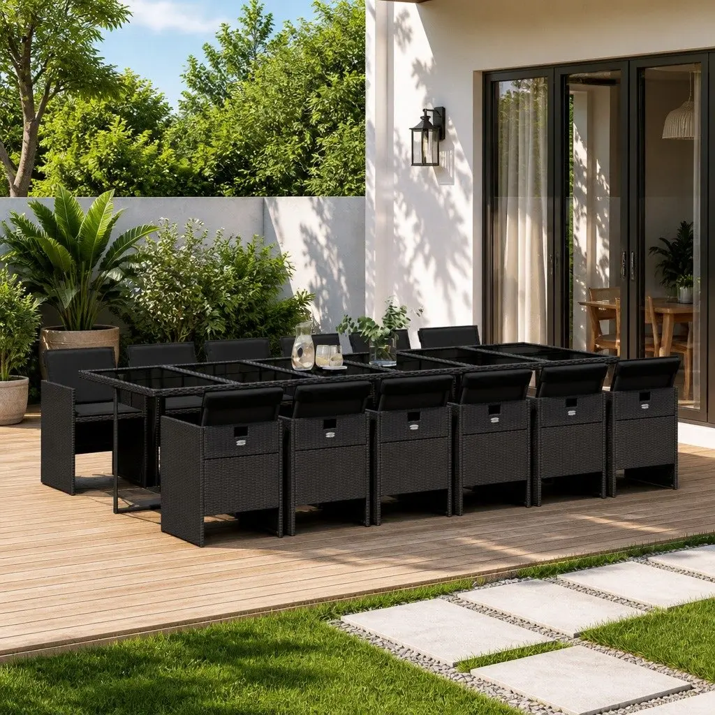 13-Piece Black Outdoor Dining Set with Cushions
