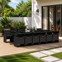 Premium 13-Piece Black Outdoor Dining Set with Cushions