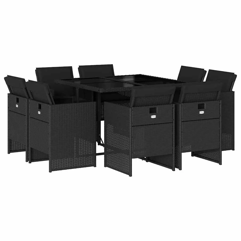 9 Piece Black Poly Rattan Garden Dining Set