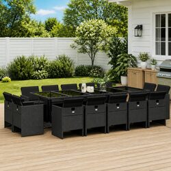 Durable 15 Piece Black Poly Rattan Garden Dining Set