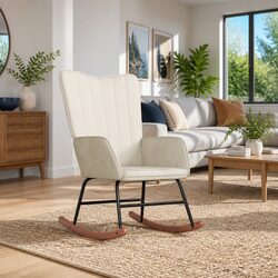 White Velvet Rocking Chair with Padded Foam Comfort