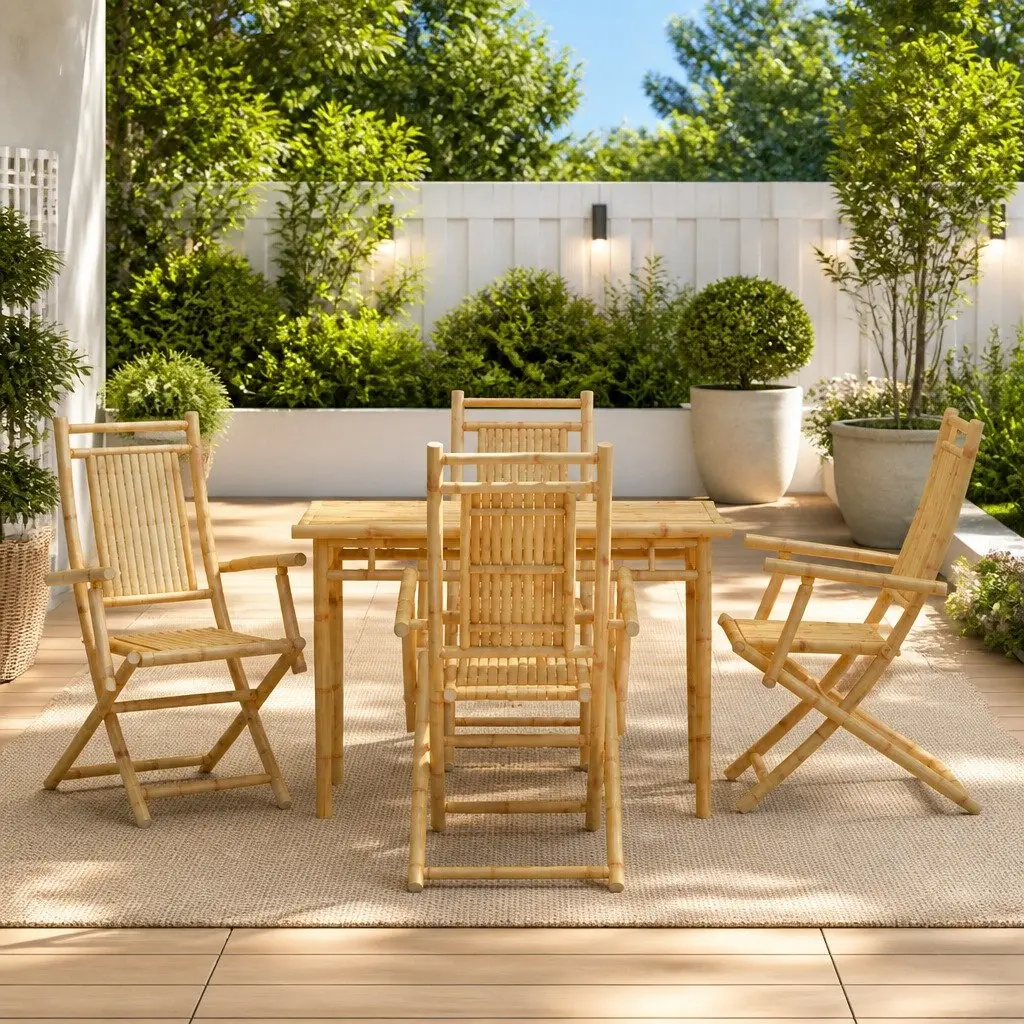 Folding Garden Chairs Set 4pcs Outdoor Seating Armrests Backrest Brown