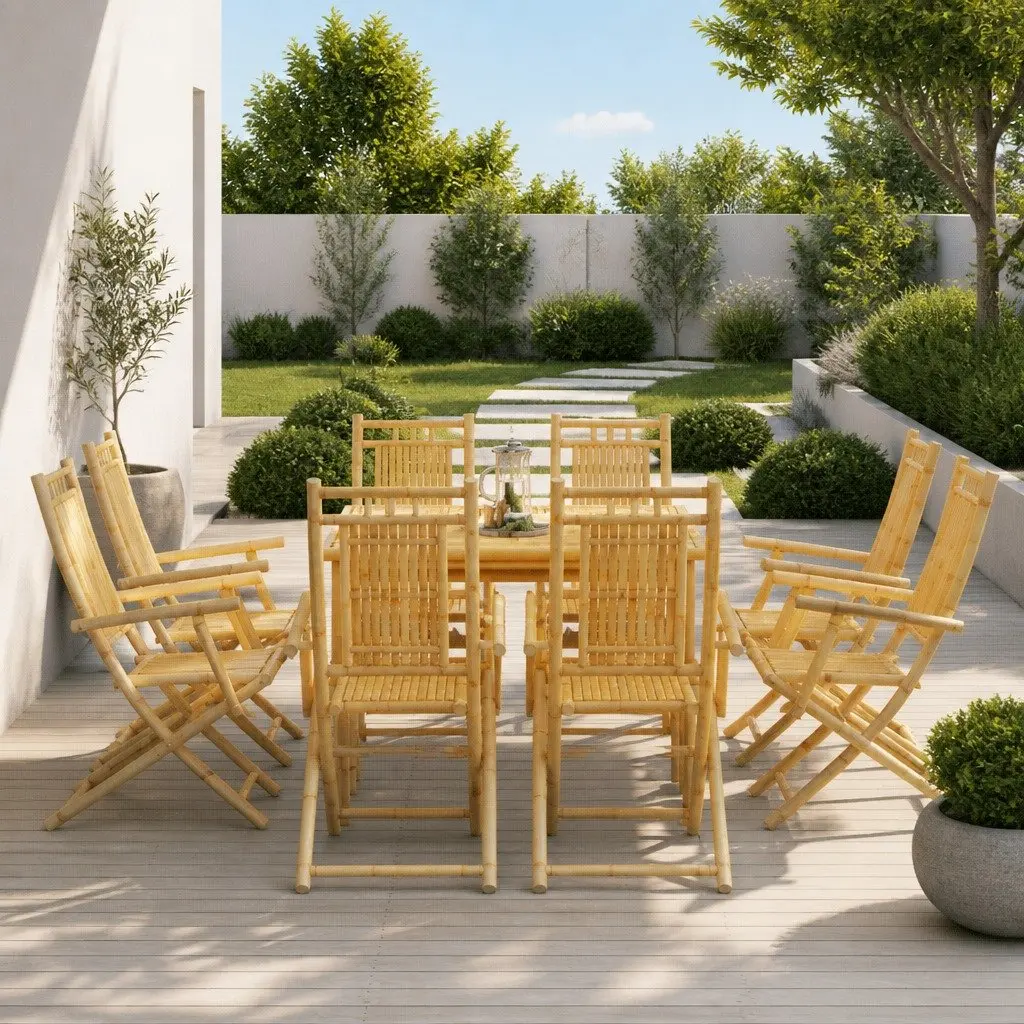 Folding Garden Chairs Bamboo Brown 8 Piece Outdoor Dining Chair Set