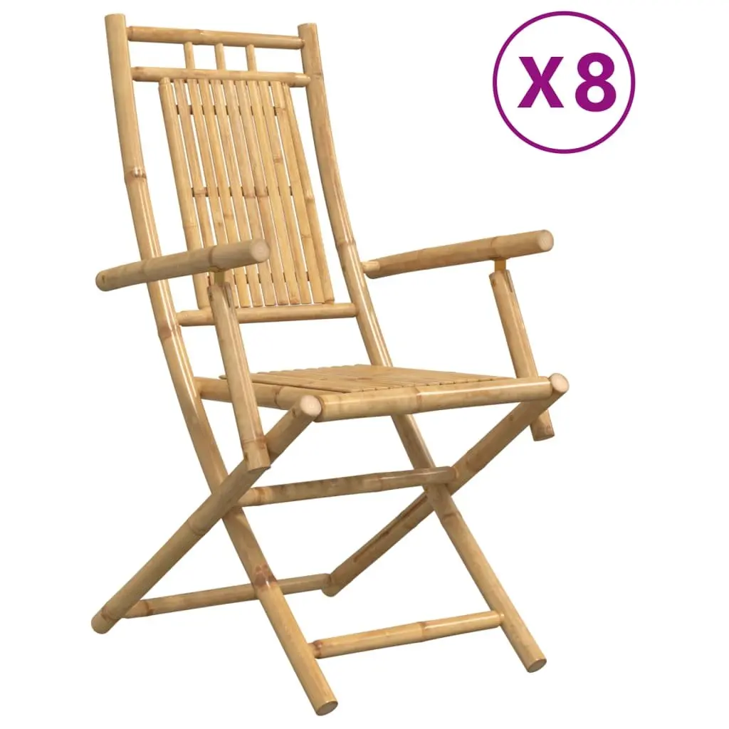 Folding Garden Chairs Bamboo Brown 8 Piece Outdoor Dining Chair Set