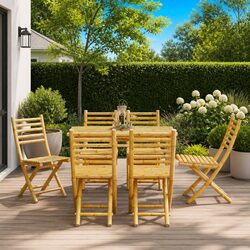 Stylish Bamboo Folding Garden Chairs Set of 6