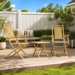 Premium 3 Piece Brown Bamboo Bistro Set for Outdoors