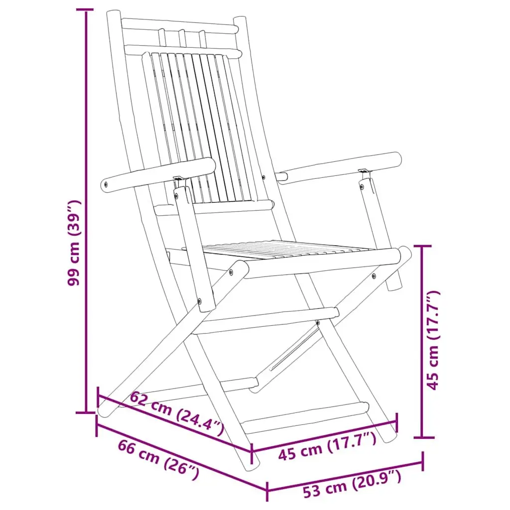 Bistro Set Bamboo Foldable Outdoor Garden Furniture 3 Piece Brown Table Chairs