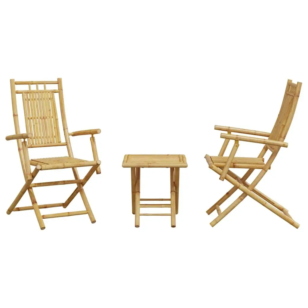 Bistro Set Bamboo Foldable Outdoor Garden Furniture 3 Piece Brown Table Chairs