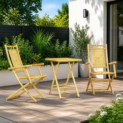 Durable 3 Piece Bamboo Brown Bistro Set for Outdoor Use