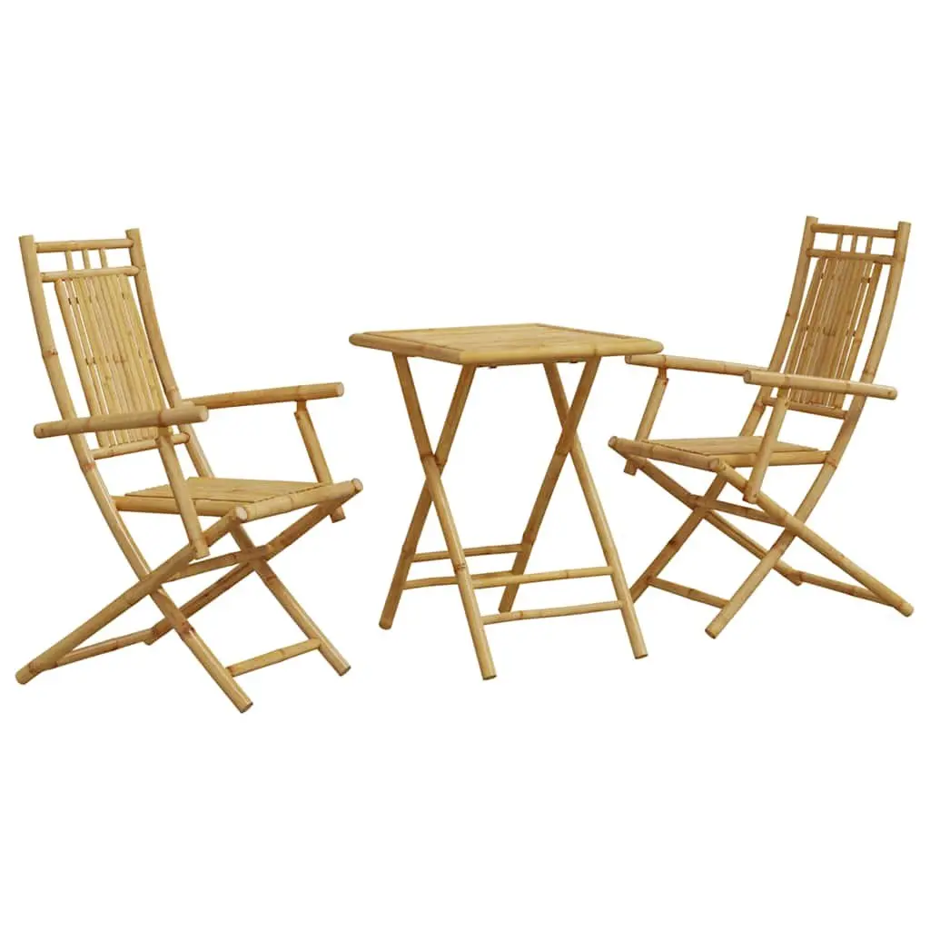3 Piece Bamboo Brown Bistro Set for Outdoor Use