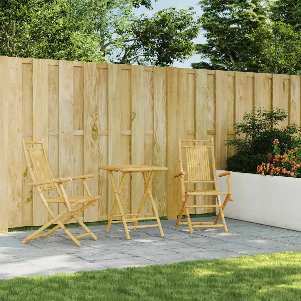 3 Piece Bamboo Brown Bistro Set for Outdoor Use