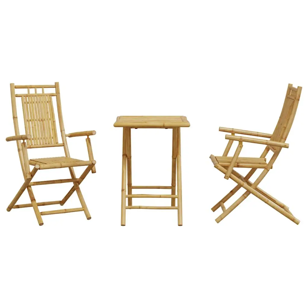 3 Piece Bamboo Brown Bistro Set for Outdoor Use
