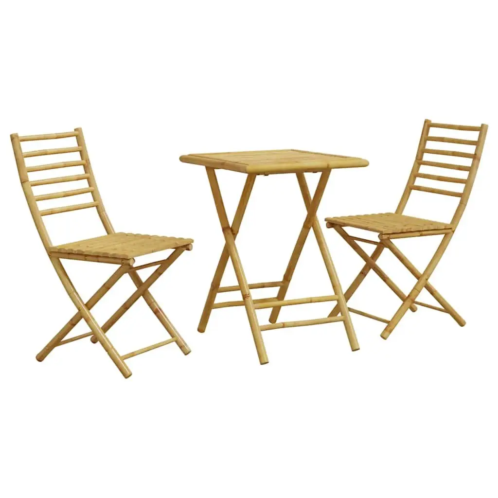 3 Piece Bistro Set Bamboo Foldable Brown Table Chairs