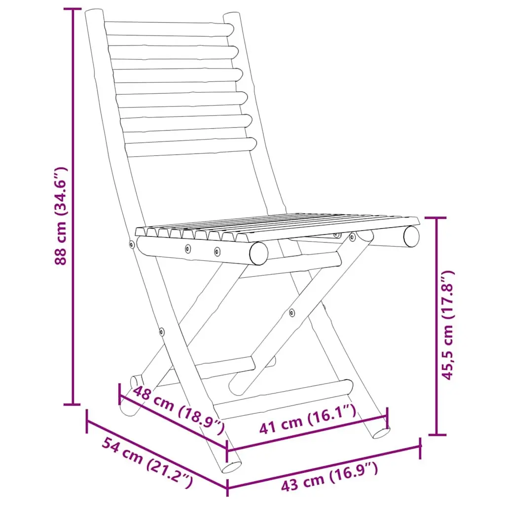 3 Piece Bistro Set Bamboo Foldable Brown Table Chairs
