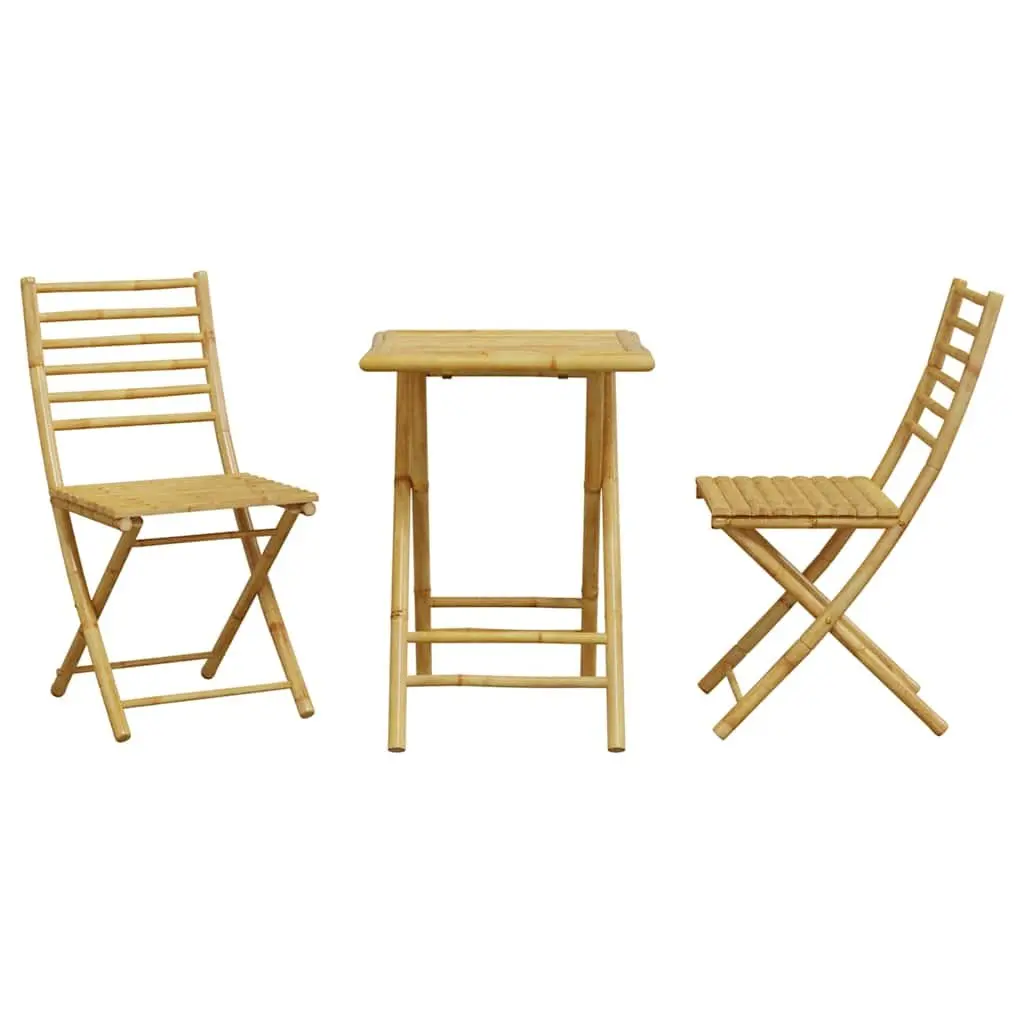 3 Piece Bistro Set Bamboo Foldable Brown Table Chairs
