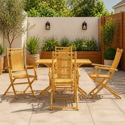 Bamboo Brown 5 Piece Garden Dining Set with Foldable Table