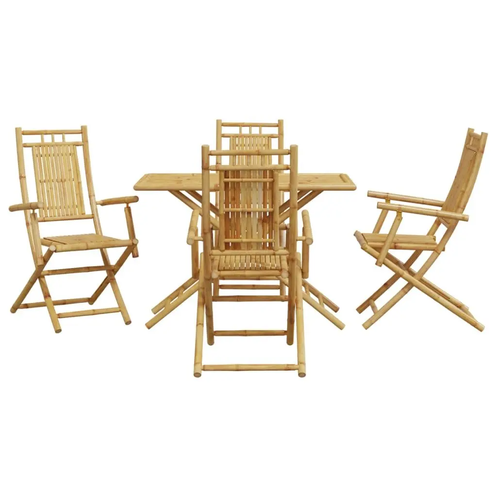 Bamboo Brown 5 Piece Garden Dining Set with Foldable Table