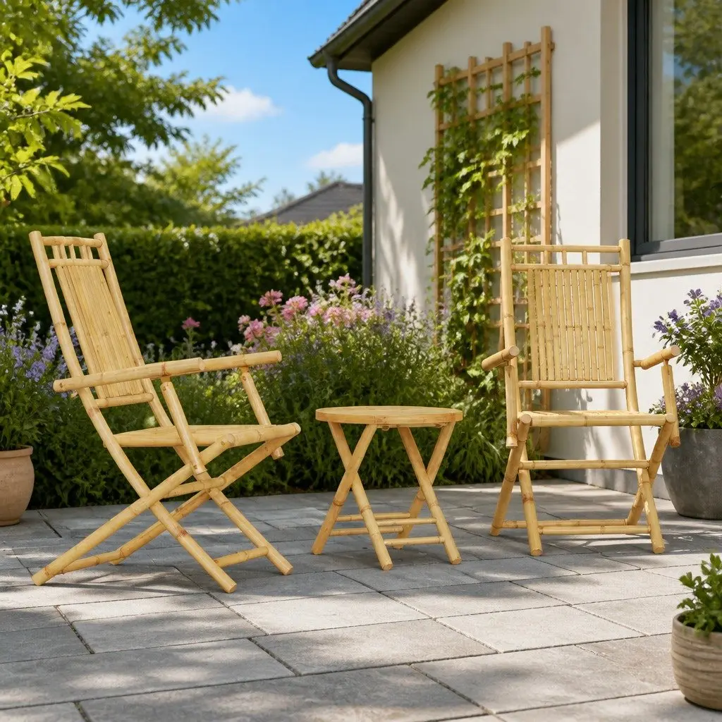 Brown Foldable 3 Piece Bistro Set for Outdoor Spaces