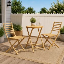 Durable 3 Piece Brown Bamboo Bistro Set for Outdoors
