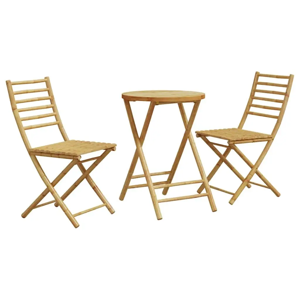 Bistro Set Bamboo 3 Piece Brown Foldable Garden Outdoor Furniture