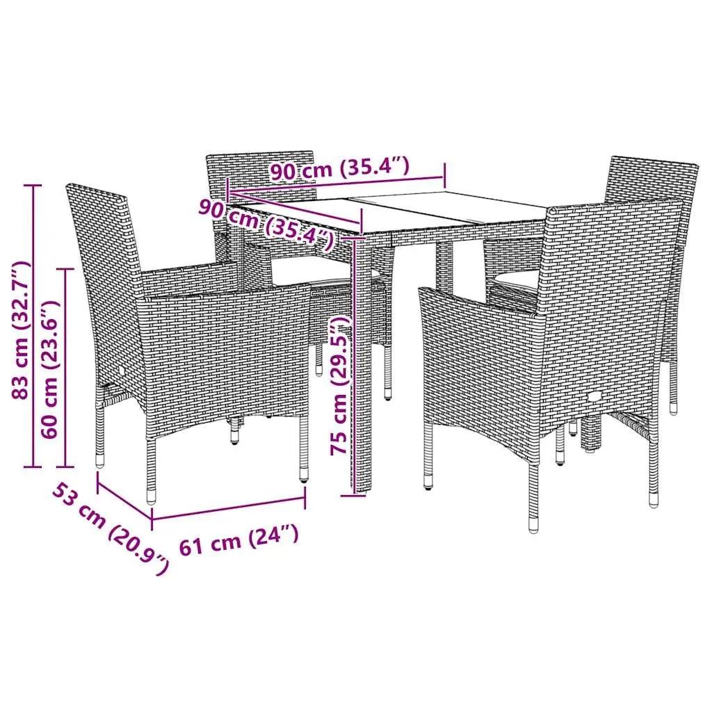 5-Piece Garden Dining Set with Cushions
